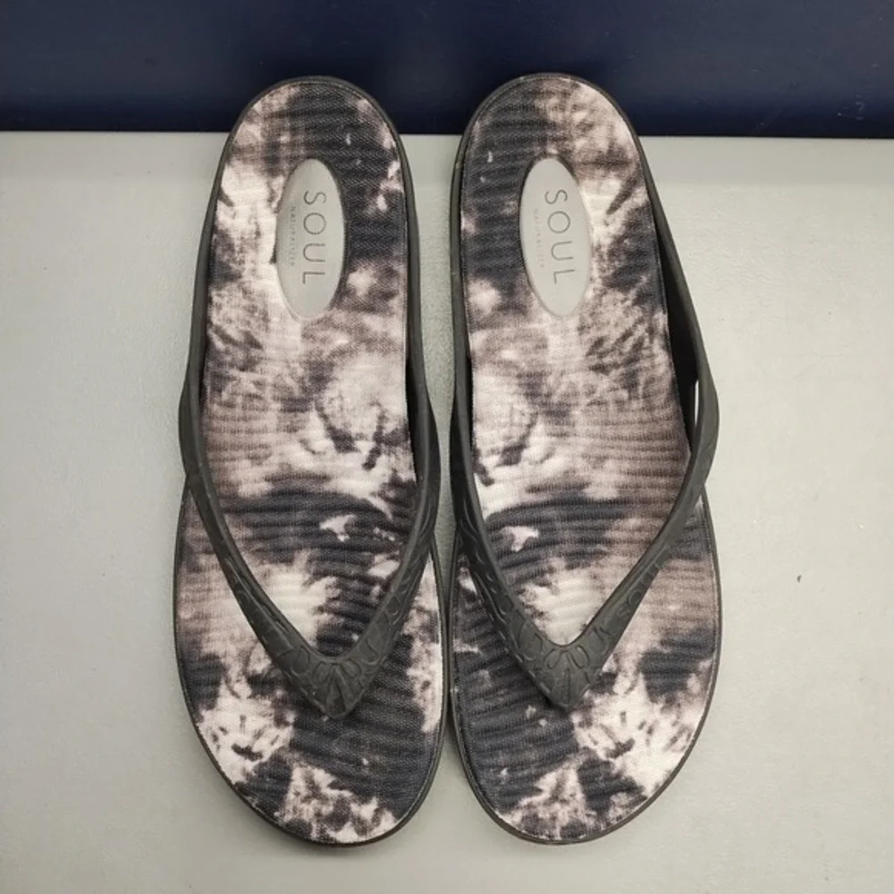 Soul‎ Naturalizer Flip Flop Sandals Mens US Size 12 Black White Printed Slip On